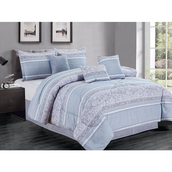 Shopbobbys Premius Emily 7 Piece Oversized Comforter Set, Light Blue