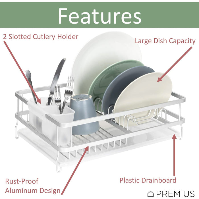 Shopbobbys Premius Aluminum Dish Rack With Drainage Tray And Cutlery Holder, 16.75X12X5.65 Inches