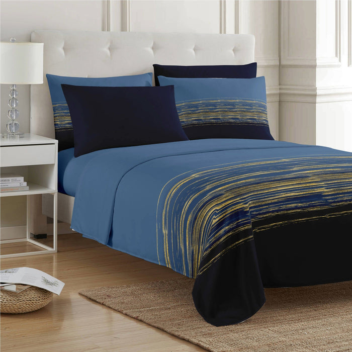 Shopbobbys Premius Leo Soft Wrinkle-Free Microfiber Sheet Set, Navy-Gold