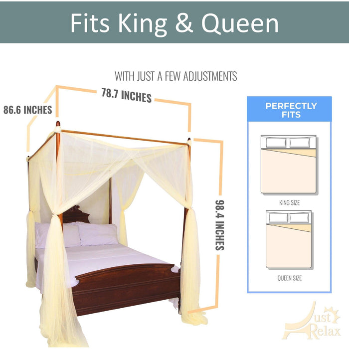 Shopbobbys Just Relax Four Corner Post Elegant Mosquito Net Bed Canopy Set, Yellow, Full-Queen-King