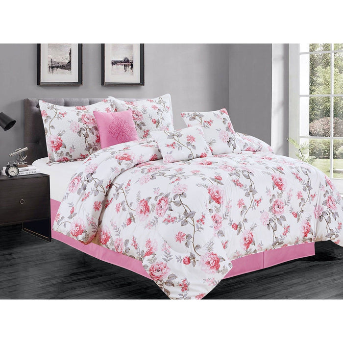 Shopbobbys Premius Rose 7 Piece Oversized Comforter Set, Pink