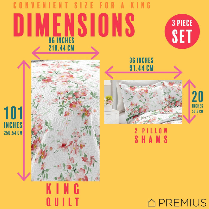 Shopbobbys Premius Jennifer 3 Piece Microfiber Wrinkle-Free Quilt Set, White-Red-Green