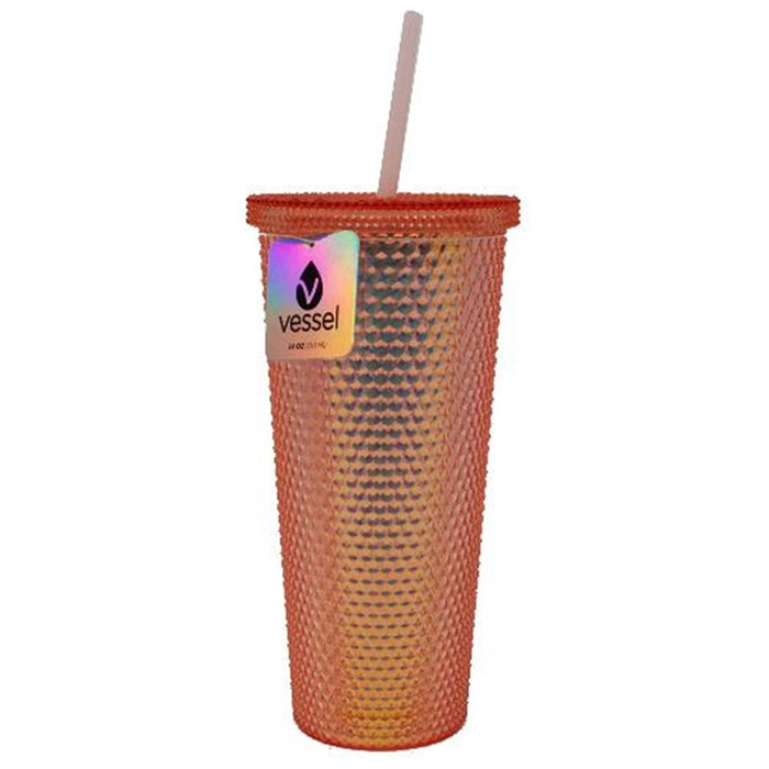 Shopbobbys Premius Studded Iridescent Tumbler With Lid And Straw, 24 Ounces