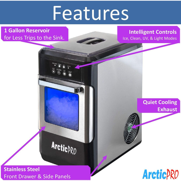 Shopbobbys Arctic-Pro Ice Pellet Portable Ice Maker With Uv Light And Ice Draw, Black-Stainless Steel