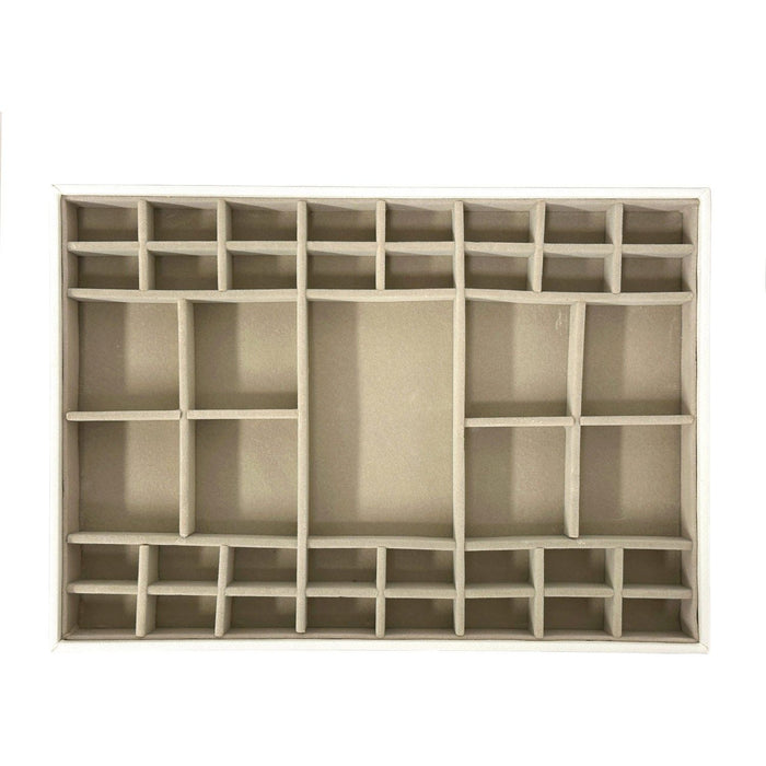 Shopbobbys Premius Ultimate Jewelry Storage Solution, Stackable Tray, 14X10X1 Inches, Gray-White, 41 Compartments