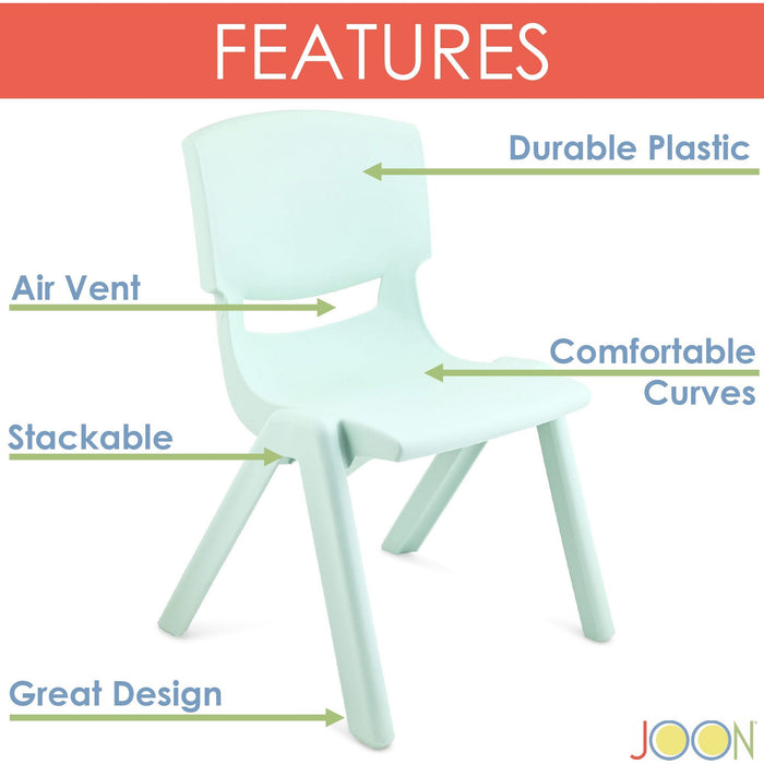 Shopbobbys Joon Stackable Plastic Kids Learning Chairs, Mint Green, 20.5X12.75X11 Inches, 2-Pack (Pack Of 2)