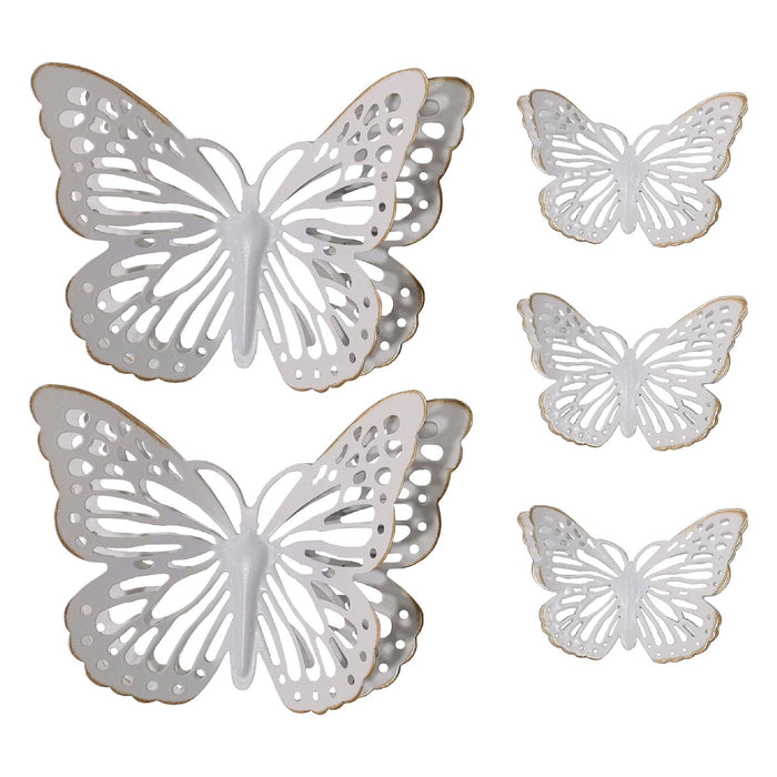 Shopbobbys Premius 5 Piece Metal Butterfly Wall Decor Set, White-Gold, (3) 6 Inches, (2) 12 Inches