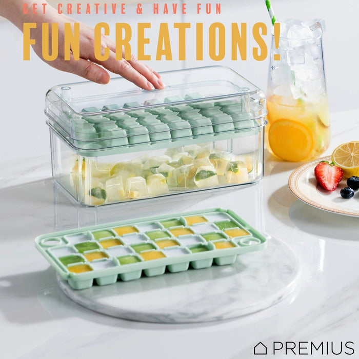 Shopbobbys Premius 2 Tray Ice Cube Tray With Container And Scoop, Green-Clear