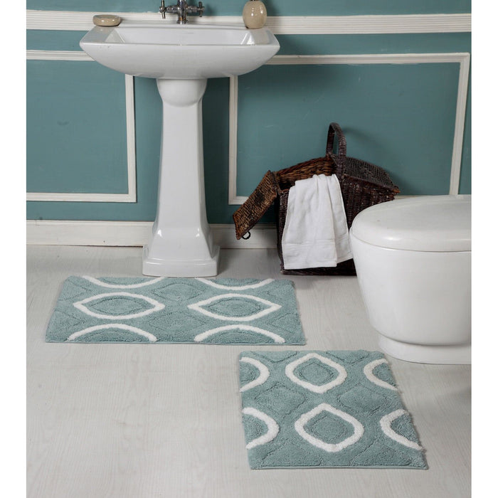 Shopbobbys Premius Diamond 2 Piece Non-Slip Bath Rug Set, 17X24, 20X32 Inches