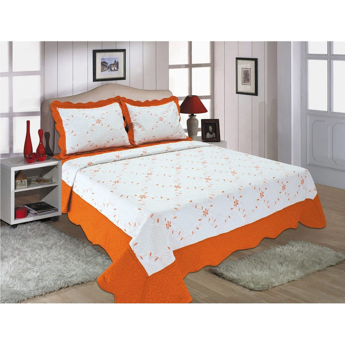 Shopbobbys Premius Reversible Quilt Set, Bordered Embroidered Floral