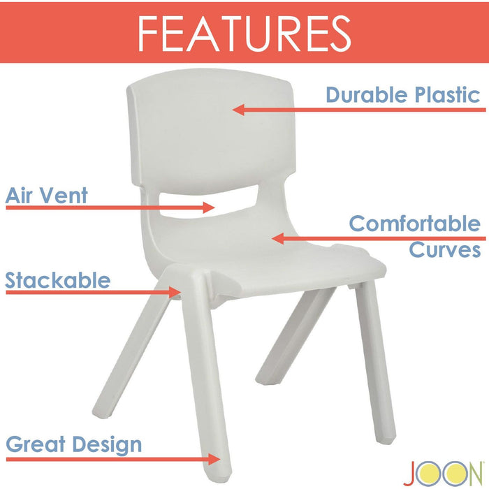 Shopbobbys Joon Stackable Plastic Kids Learning Chairs, Light Gray, 20.5X12.75X11 Inches, 2-Pack (Pack Of 2)