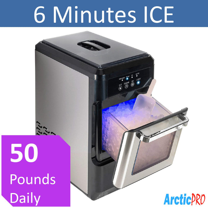 Shopbobbys Arctic-Pro Ice Pellet Portable Ice Maker With Uv Light And Ice Draw, Black-Stainless Steel