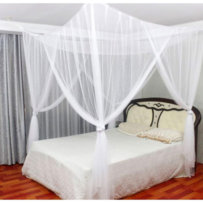 Shopbobbys Just Relax Four Corner Post Elegant Mosquito Net Bed Canopy Set, White, Full-Queen-King