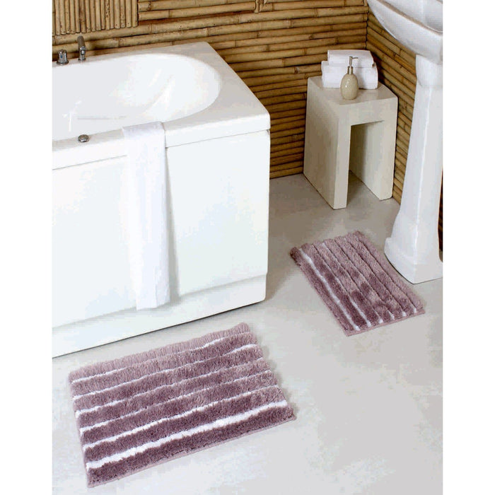 Shopbobbys Premius Emma 2 Piece Striped Fur Bath Rug Set, 17X24 & 20X32 Inches