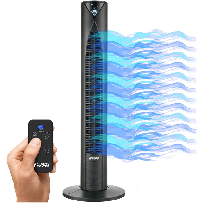 Shopbobbys Mighty Power 3 Speed Led Tower Fan With Remote Control, Timer, Night Mode, Black, 38 Inches