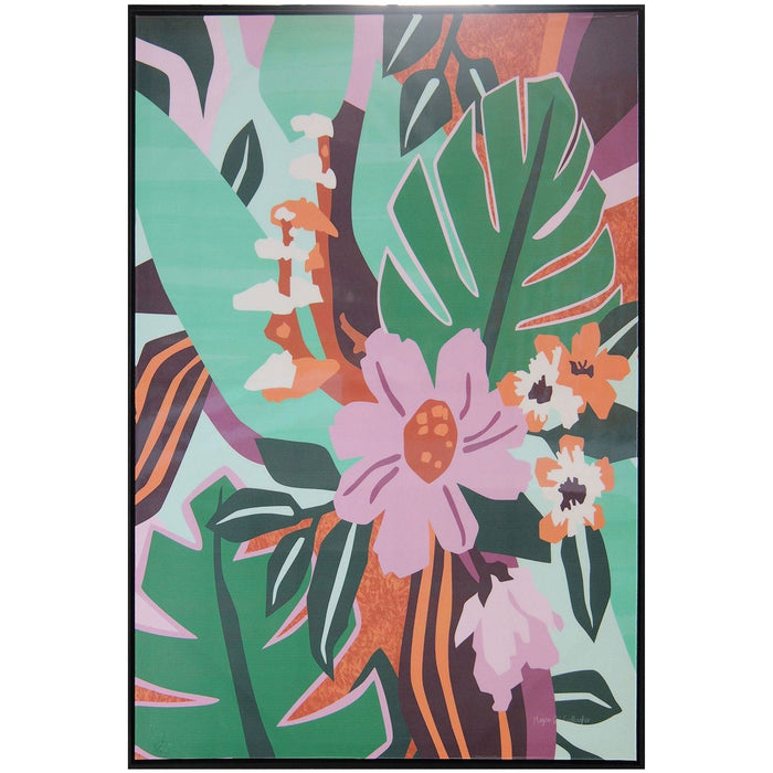 Shopbobbys Premius Tropical Wild Flowers Framed Lacquered Canvas Wall Art, 25X37 Inches