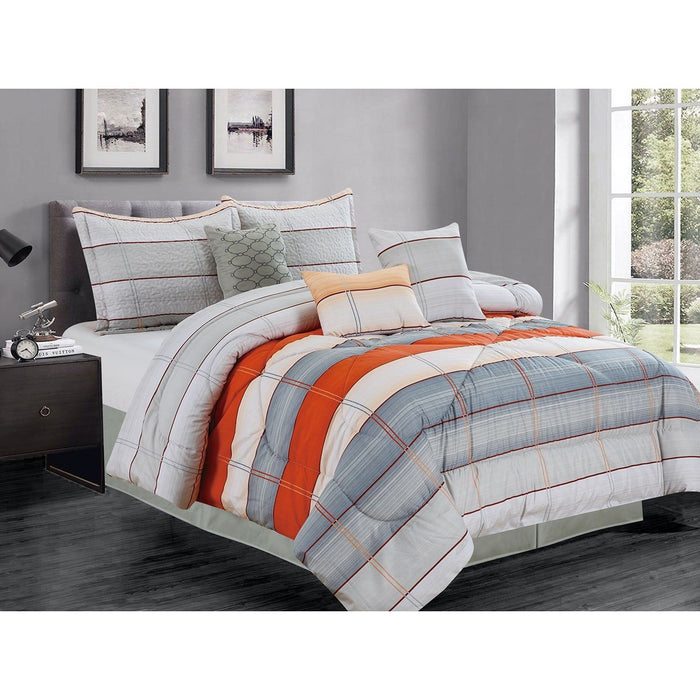 Shopbobbys Premius Teddy 7 Piece Oversized Comforter Set, Grey-Orange