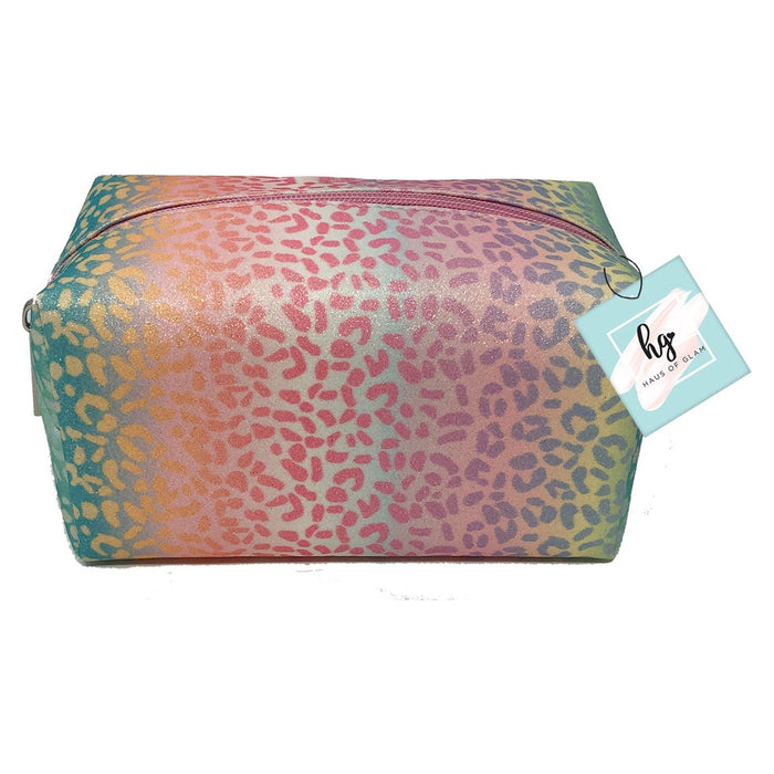 Shopbobbys Premius Cosmetic Bag With Gold Metal Zipper, Pastel Cheetah Print, 9X4X4 Inches