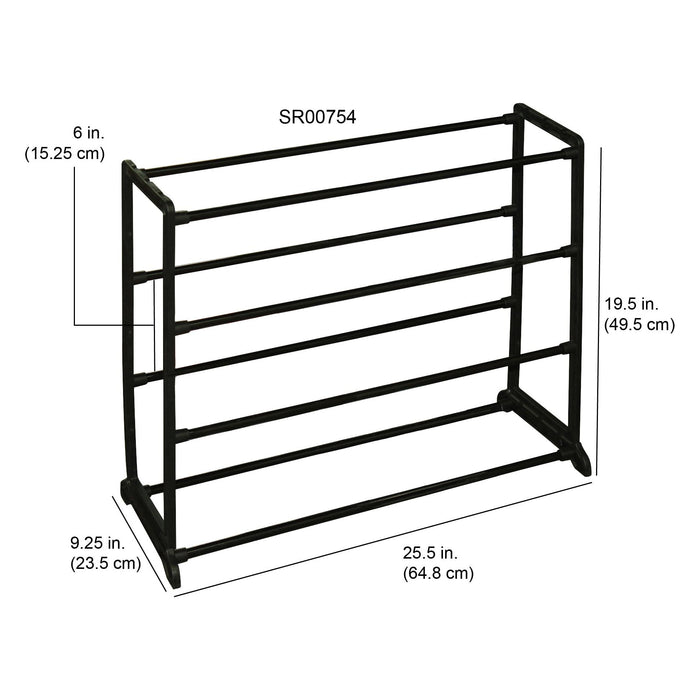 Home Basics Easy Assembly Space-Saving 12 Pair Shoe Rack, Black