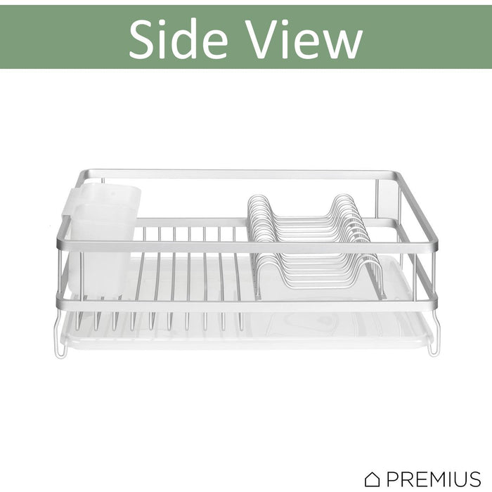 Shopbobbys Premius Aluminum Dish Rack With Drainage Tray And Cutlery Holder, 16.75X12X5.65 Inches