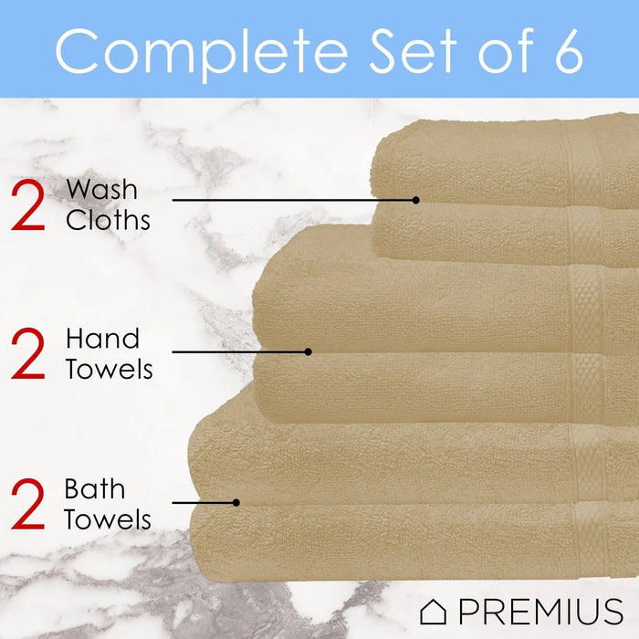 Shopbobbys Premius Premium 6-Piece Combed Cotton Bath Towel Set, Linen