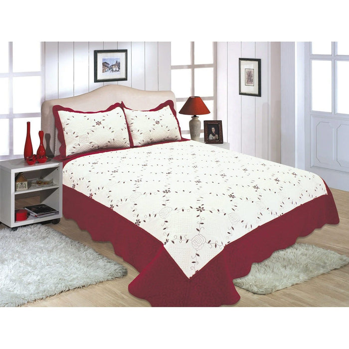 Shopbobbys Premius Reversible Quilt Set, Bordered Embroidered Floral