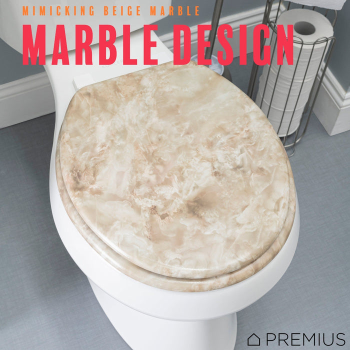 Shopbobbys Premius Wood Toilet Seat, Beige Marble, Standard Round, 17 Inches