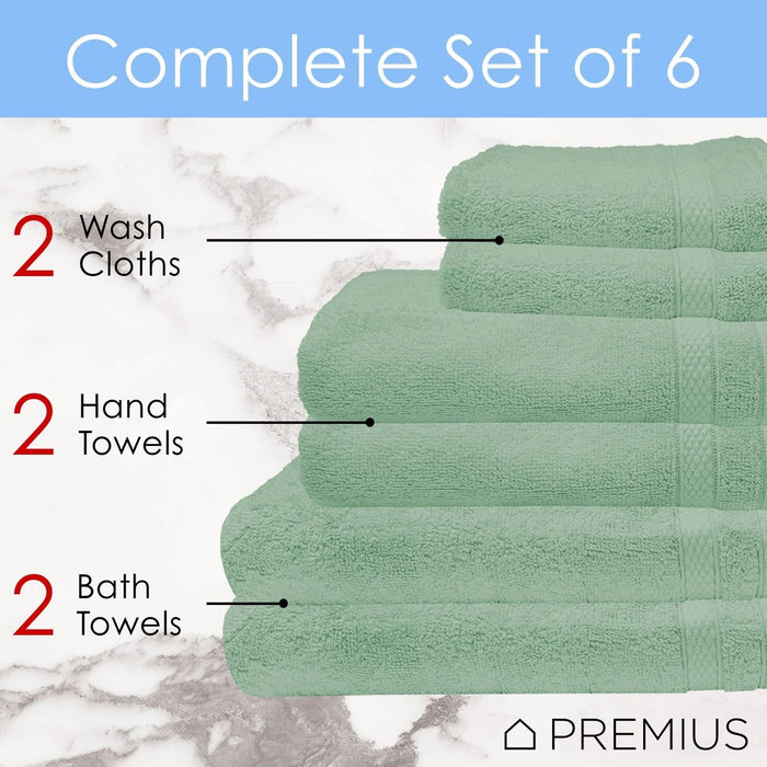 Shopbobbys Premius Premium 6-Piece Combed Cotton Bath Towel Set, Granite Green