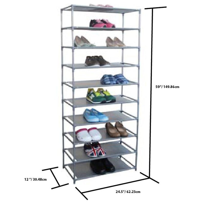 Home Basics 30 Pair Non-Woven Multi-Purpose Stackable Free-Standing Shoe Rack, Grey