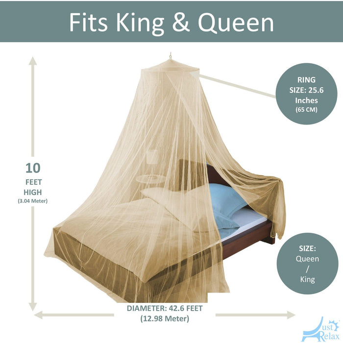 Shopbobbys Just Relax Elegant Mosquito Net Bed Canopy Set, Beige, Queen-King