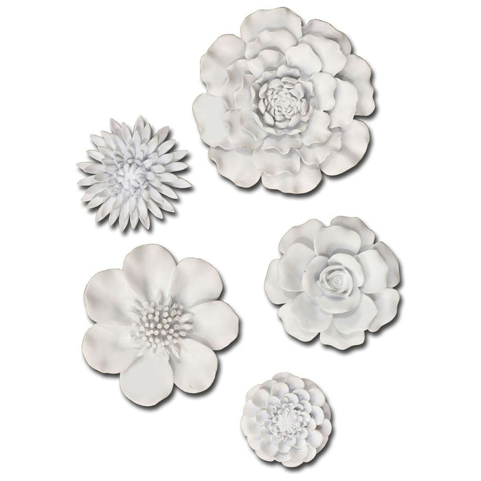 Shopbobbys Premius 5-Piece 3D Resin Floral Wall Decor, White