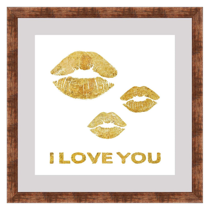 Shopbobbys Premius Love And Kisses Floating Wall Art, Lips, Gold, 14X14 Inches