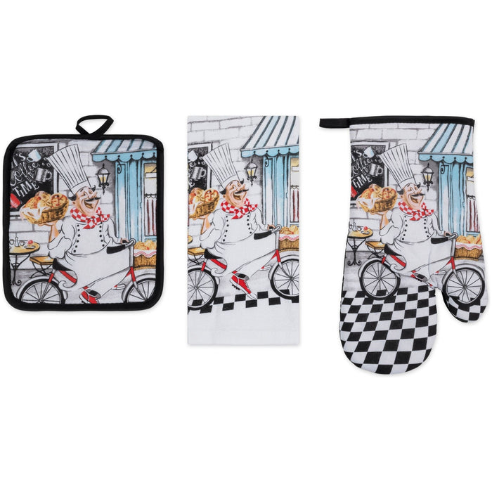 Shopbobbys Premius 3 Piece Printed Kitchen Linen Set, 1 Cotton Towel, 1 Pot Holder, 1 Oven Mitt