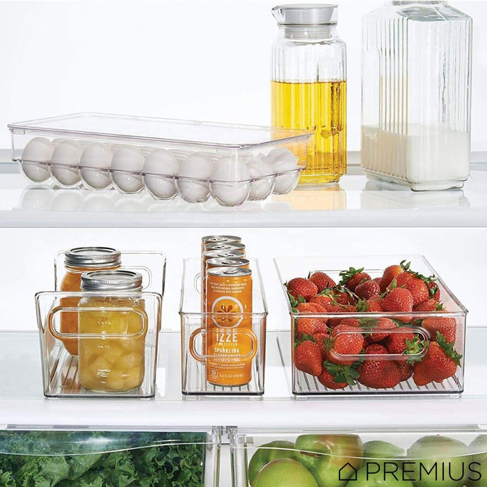 Shopbobbys Premius Stackable 18 Egg Holder Fridge Bin With Lid, Clear, 12.75X6.4X3.25 Inches