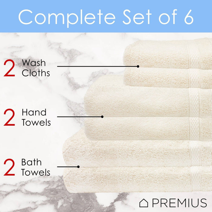 Shopbobbys Premius Premium 6-Piece Combed Cotton Bath Towel Set, Pearled Ivory