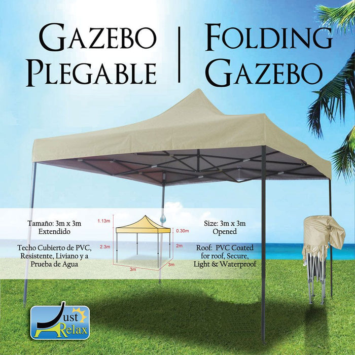 Shopbobbys Just Relax Folding Gazebo Canopy, Beige, 10X10 Feet