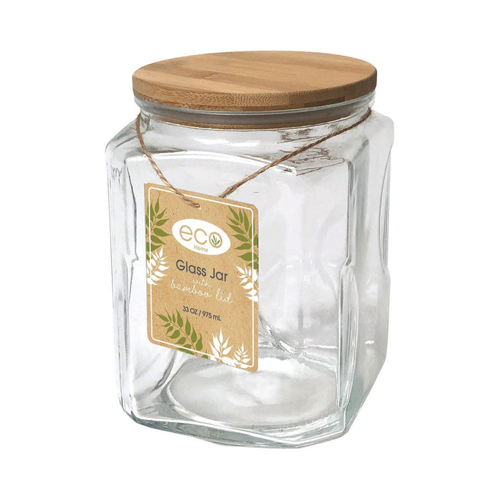 Shopbobbys Premius Eco Glass Jar With Bamboo Lid, Clear, 1 Quart