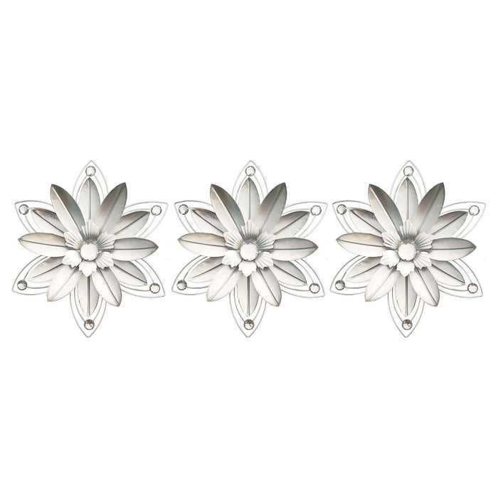 Shopbobbys Premius 3 Piece Metal Jeweled Floral Petals Wall Decor, Silver, 12 Inches