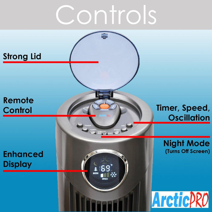 Shopbobbys Arctic-Pro Digital Screen Oscillating Tower Fan With Remote Control, Dark Gray, 42-Inch