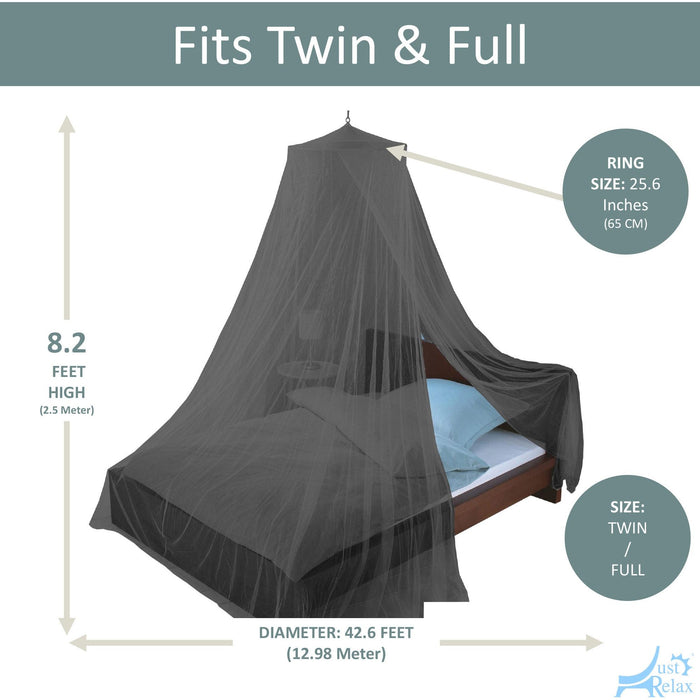 Shopbobbys Just Relax Elegant Mosquito Net Bed Canopy Set, Black, Twin-Full