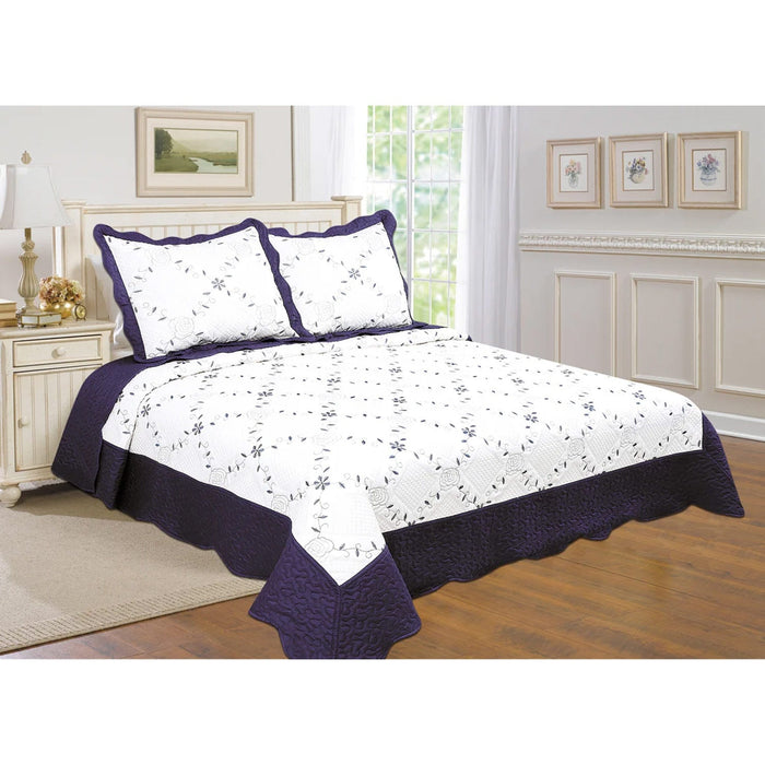 Shopbobbys Premius Reversible Quilt Set, Bordered Embroidered Floral