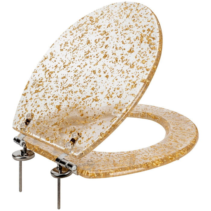 Shopbobbys Premius Polyresin Gold Leaf Toilet Seat, Clear, Standard Round, 17 Inches