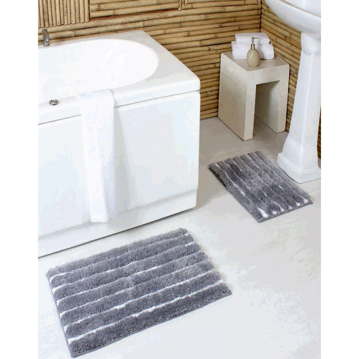 Shopbobbys Premius Emma 2 Piece Striped Fur Bath Rug Set, 17X24 & 20X32 Inches