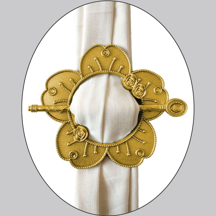 Shopbobbys Premius Flower Diamond Decorative One Pair Curtain Tie Back, Gold, 7.5X7.5 Inches