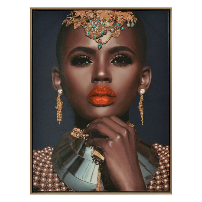 Shopbobbys Premius Tribal Queen Framed Canvas Wall Art With Blue Jewels, Rose Gold, 25X33 Inches