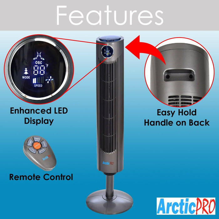 Shopbobbys Arctic-Pro Digital Screen Oscillating Tower Fan With Remote Control, Dark Gray, 42-Inch