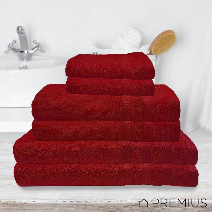 Shopbobbys Premius Premium 6-Piece Combed Cotton Bath Towel Set, Burgundy