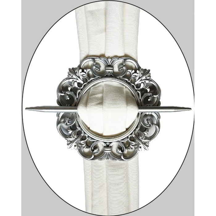 Shopbobbys Premius Round Scroll Decorative One Pair Curtain Tie Back, Silver, 7X7 Inches