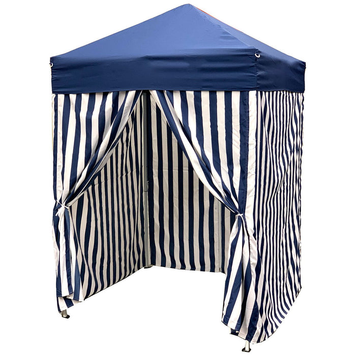 Shopbobbys Just Relax Patio Pop-Up Striped Cabana Tent, Navy-White, 5X5 Feet