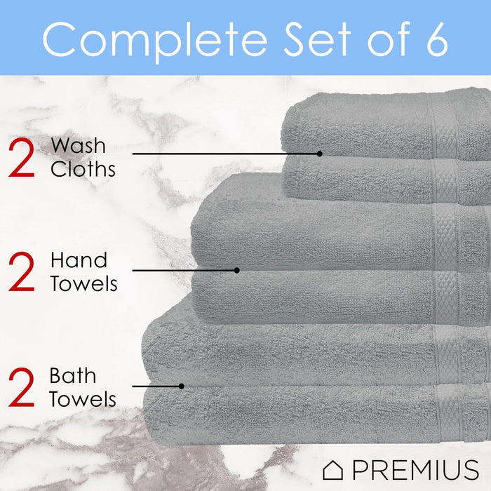 Shopbobbys Premius Premium 6-Piece Combed Cotton Bath Towel Set, Grey